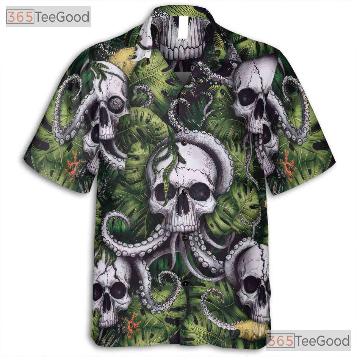 Gothic Skull Octopus Sea Monster Horror Print Hawaiian Tee Unisex Festival