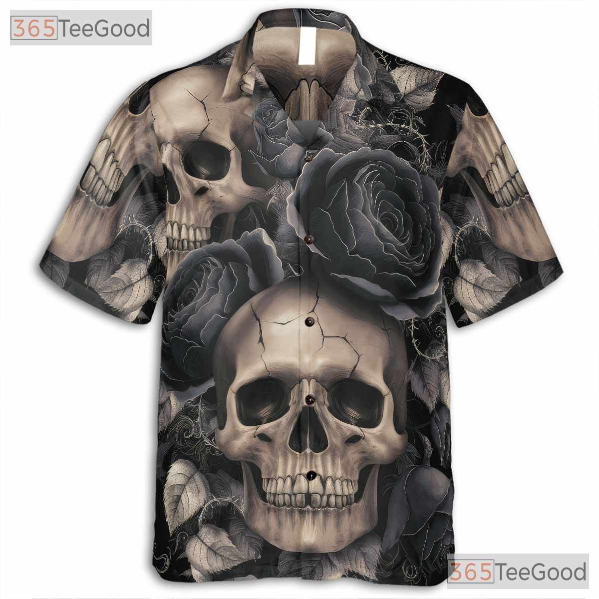 Gothic Skull Rose Hawaiian Shirt Dark Floral Grunge Style Men Women Aloha Top
