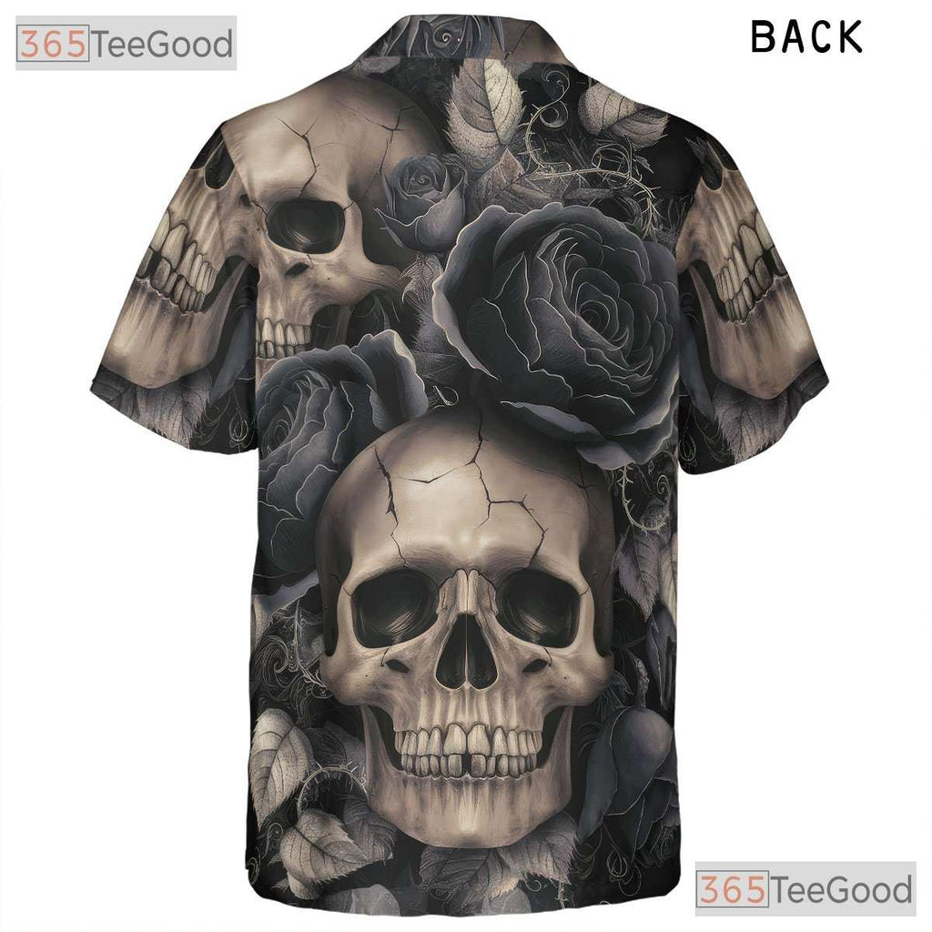 Gothic Skull Rose Hawaiian Shirt Dark Floral Grunge Style Men Women Aloha Top