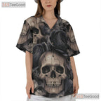 Gothic Skull Rose Hawaiian Shirt Dark Floral Grunge Style Men Women Aloha Top