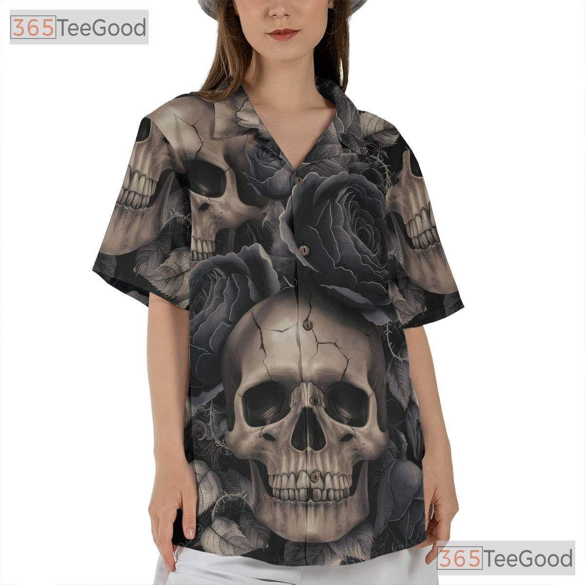 Gothic Skull Rose Hawaiian Shirt Dark Floral Grunge Style Men Women Aloha Top