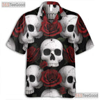 Gothic Skull Rose Hawaiian Shirt - Men's Punk Rock Grunge Dark Aesthetic