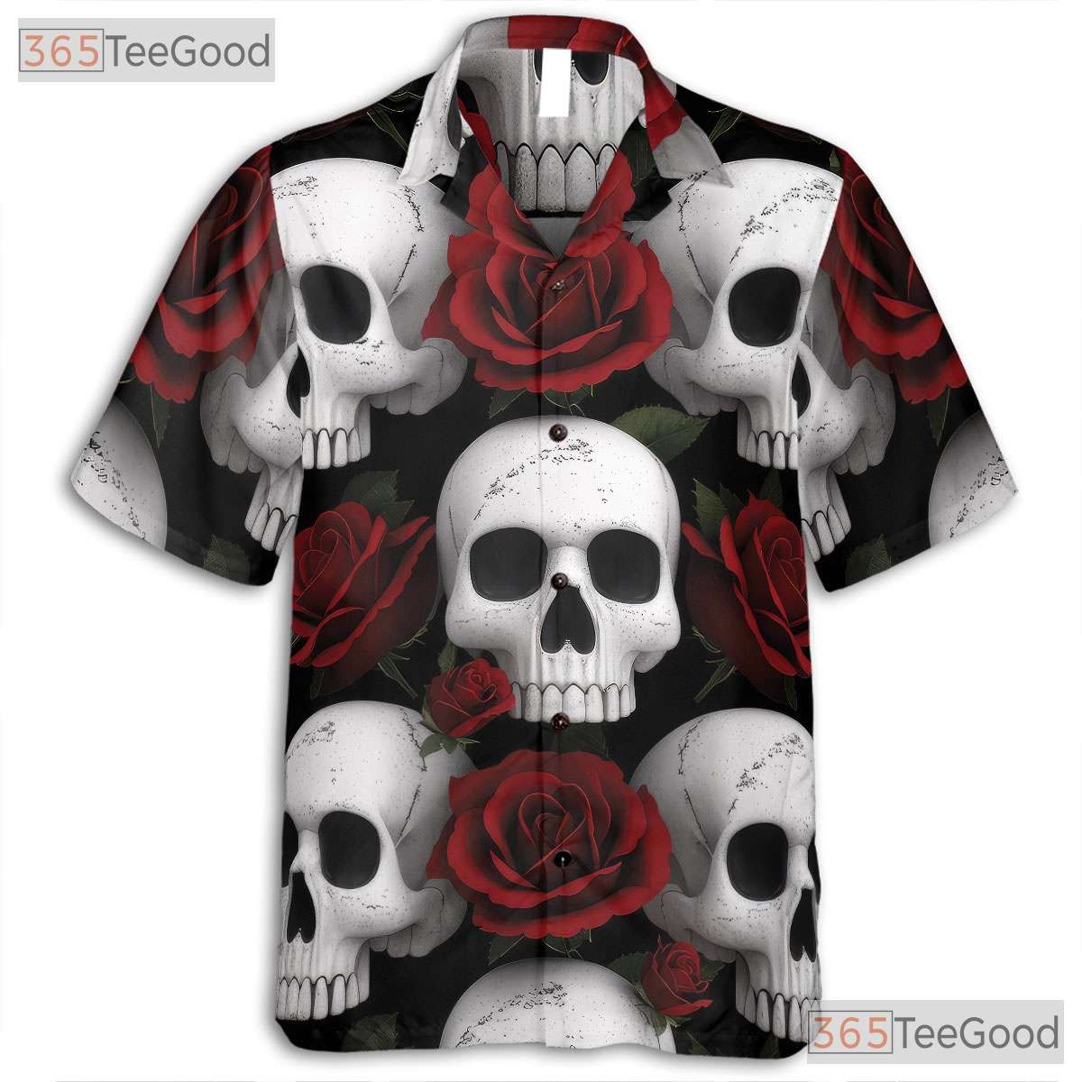 Gothic Skull Rose Hawaiian Shirt - Men's Punk Rock Grunge Dark Aesthetic