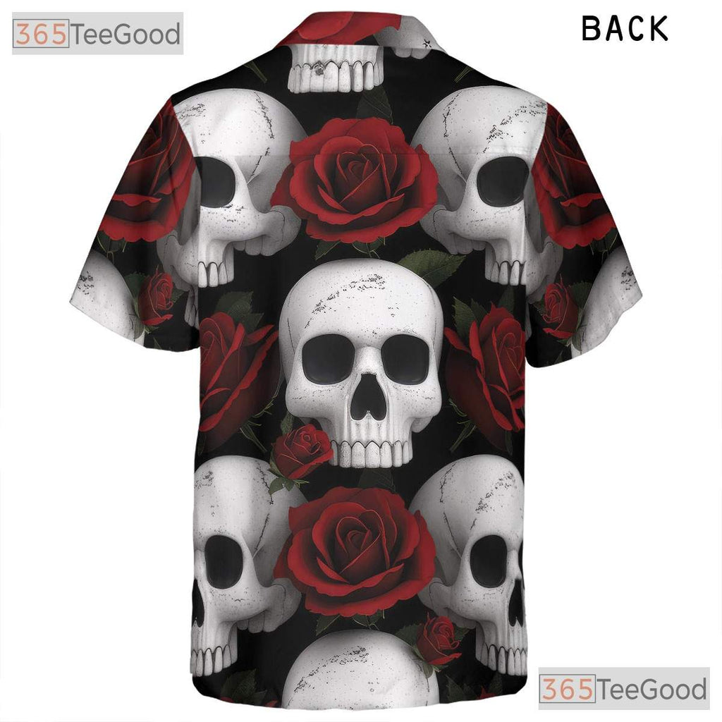 Gothic Skull Rose Hawaiian Shirt - Men's Punk Rock Grunge Dark Aesthetic