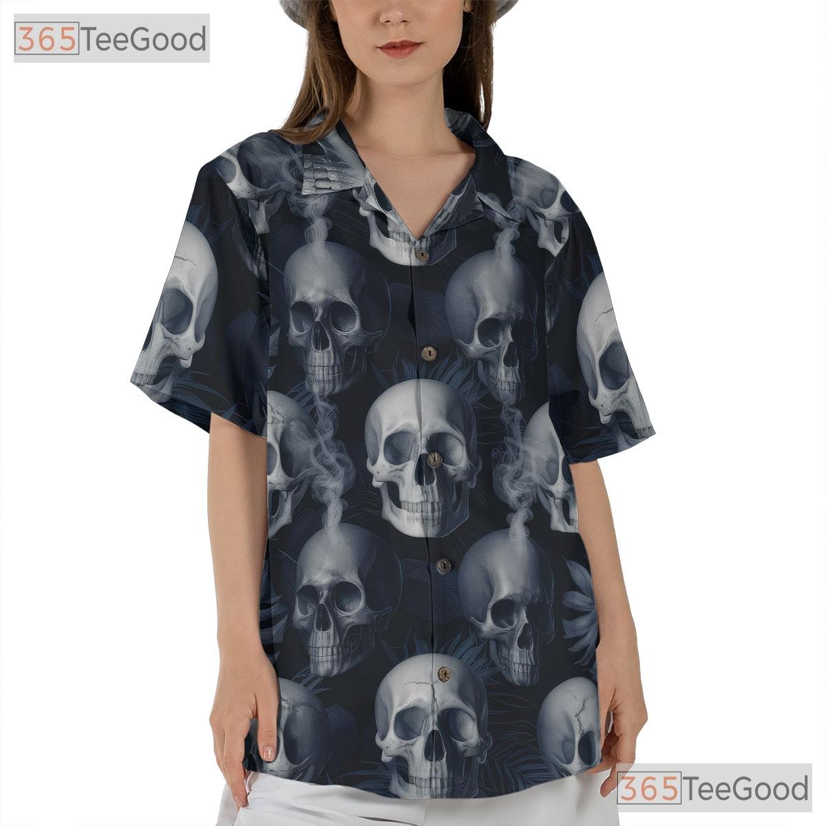 Gothic Skull Smoke Hawaiian Shirt - Adult Punk Rock Grunge Beach Aesthetic