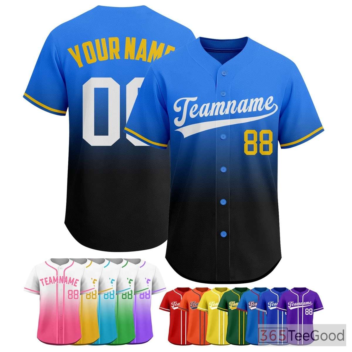 Gradient Black & Blue Baseball Jersey Tee for Men & Women - For Custom Designs