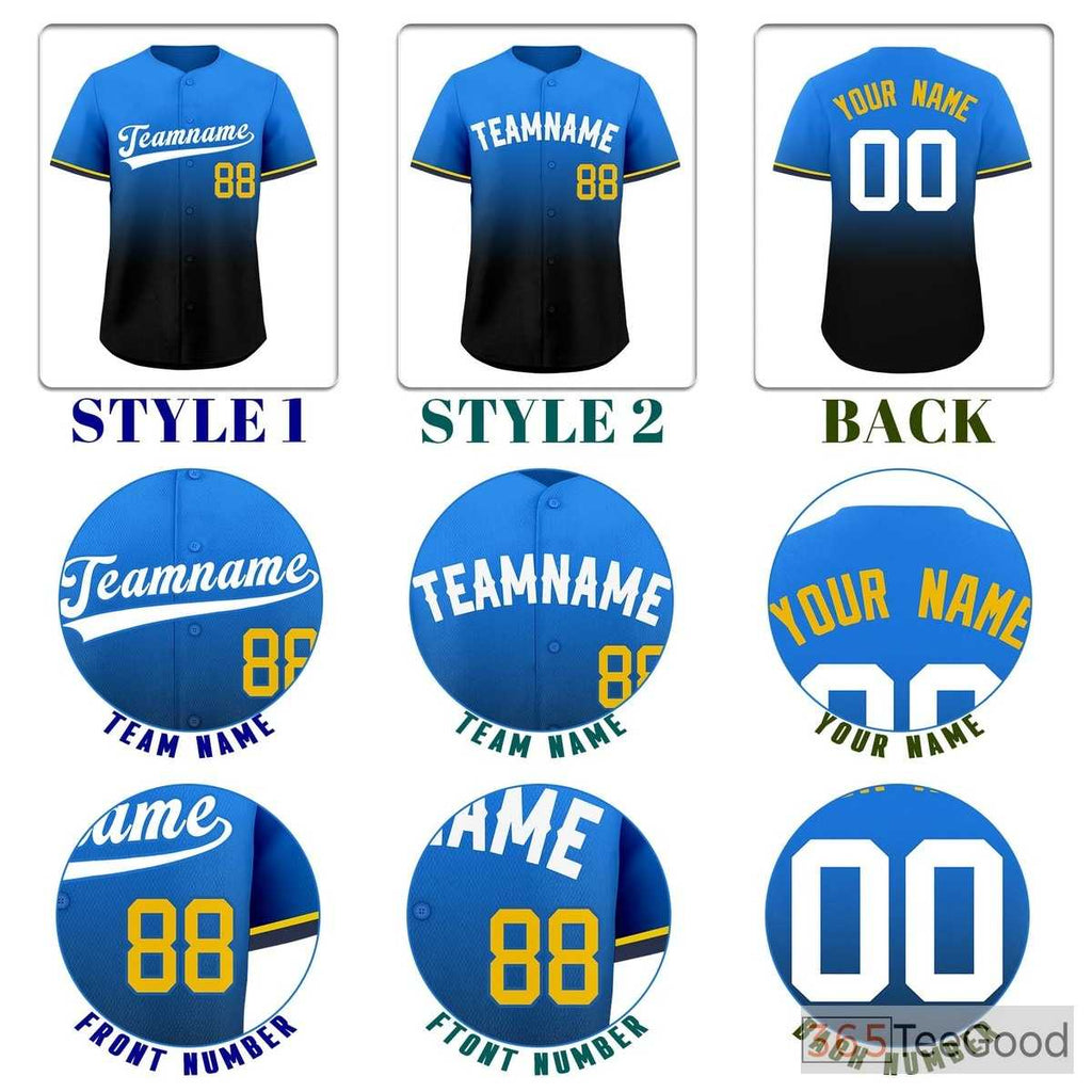 Gradient Black & Blue Baseball Jersey Tee for Men & Women - For Custom Designs