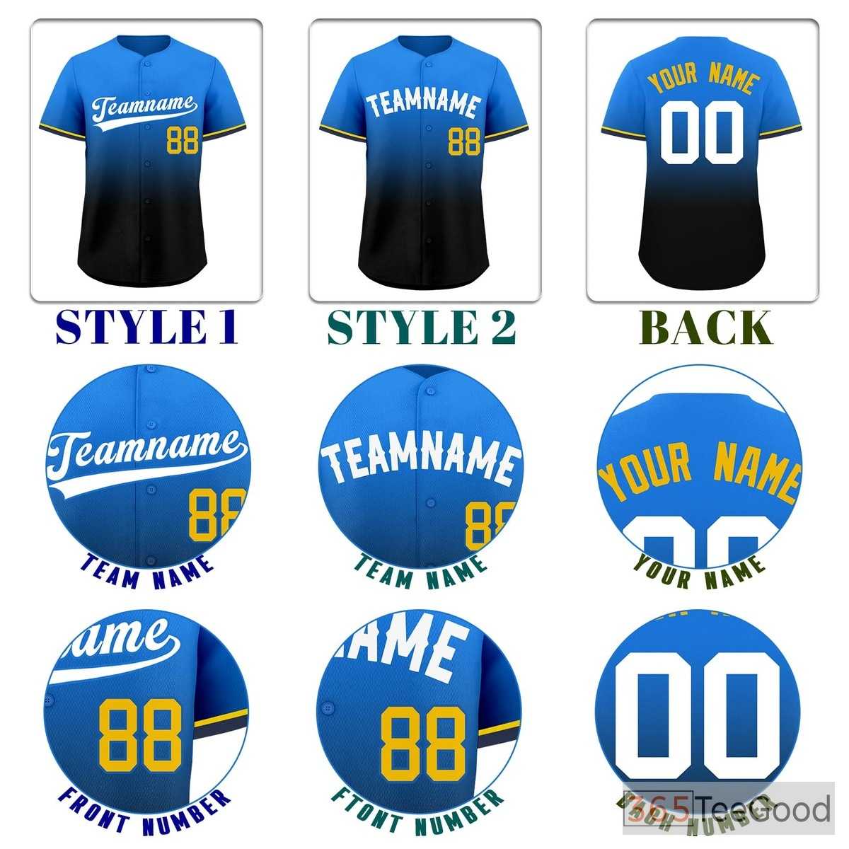 Gradient Black & Blue Baseball Jersey Tee for Men & Women - For Custom Designs