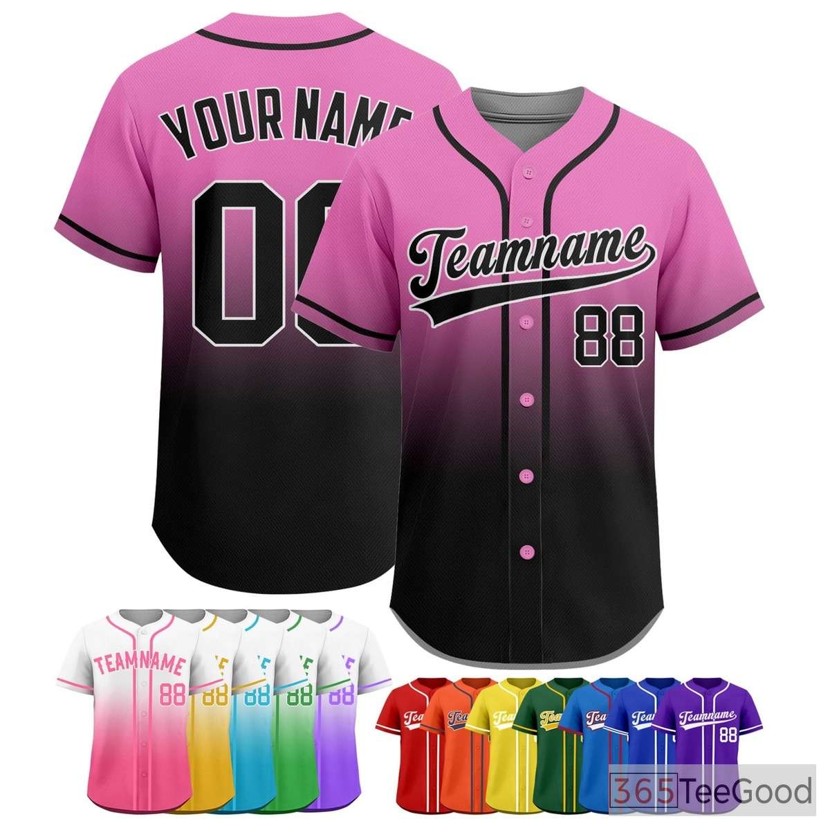 Gradient Black & Pink Baseball Jersey Tee for Men & Women - For a Dynamic Look