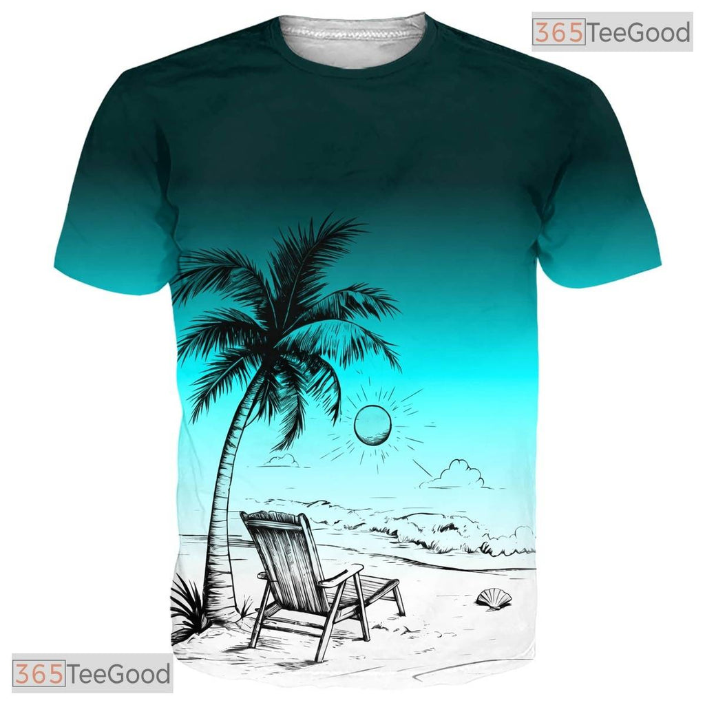 Tropical Gradient Palm Tree Sunset Graphic 3D Printed Casual Unisex Tee Shirts