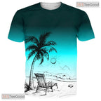 Tropical Gradient Palm Tree Sunset Graphic 3D Printed Casual Unisex Tee Shirts