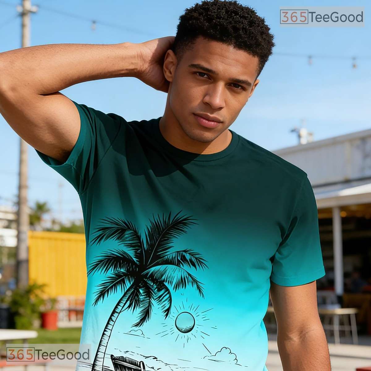Tropical Gradient Palm Tree Sunset Graphic 3D Printed Casual Unisex Tee Shirts