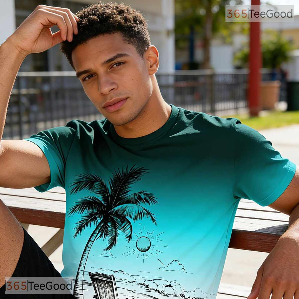 Tropical Gradient Palm Tree Sunset Graphic 3D Printed Casual Unisex Tee Shirts