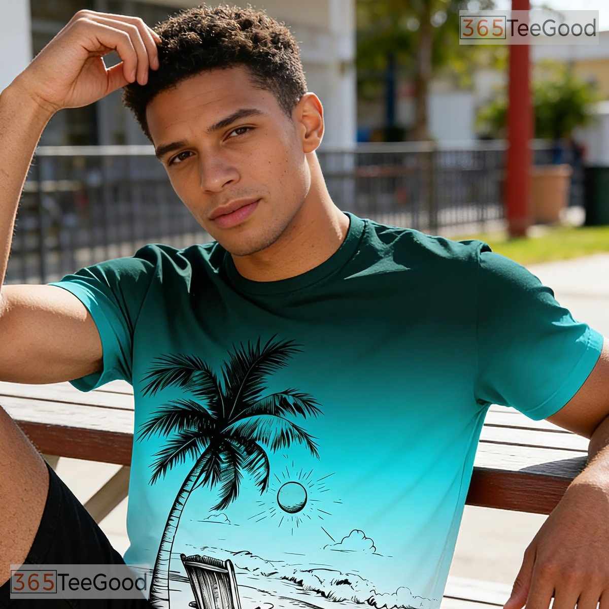 Tropical Gradient Palm Tree Sunset Graphic 3D Printed Casual Unisex Tee Shirts