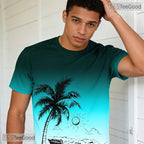 Tropical Gradient Palm Tree Sunset Graphic 3D Printed Casual Unisex Tee Shirts