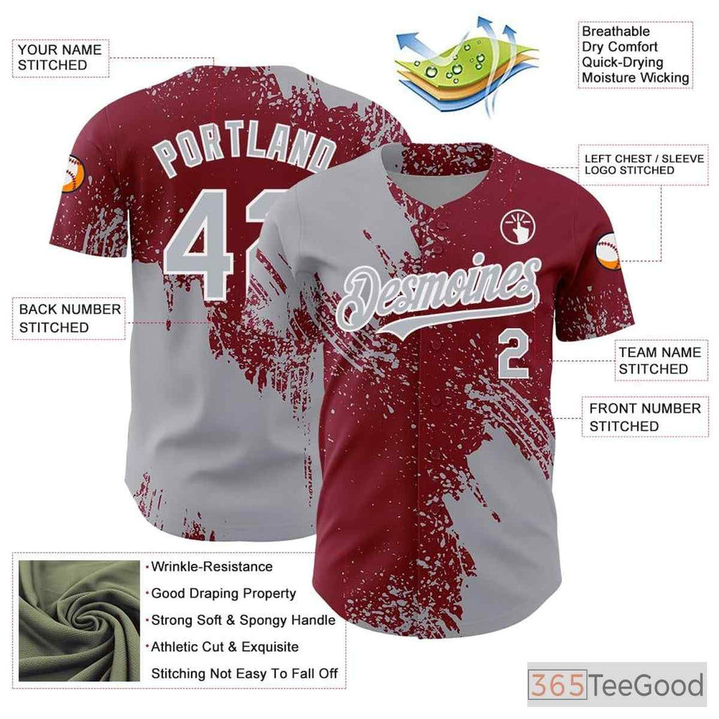 Gray Baseball Jersey Tee for Men & Women - Personalized Team & Player Stitching