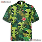 Green Alien UFO Jungle Hawaiian Shirt - Men's Extraterrestrial Tropical Tee