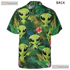 Green Alien UFO Jungle Hawaiian Shirt - Men's Extraterrestrial Tropical Tee