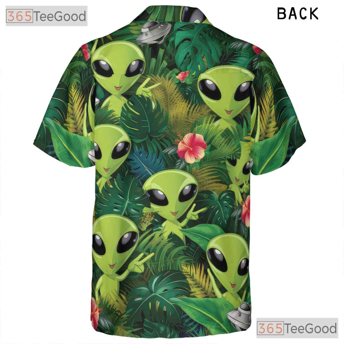 Green Alien UFO Jungle Hawaiian Shirt - Men's Extraterrestrial Tropical Tee