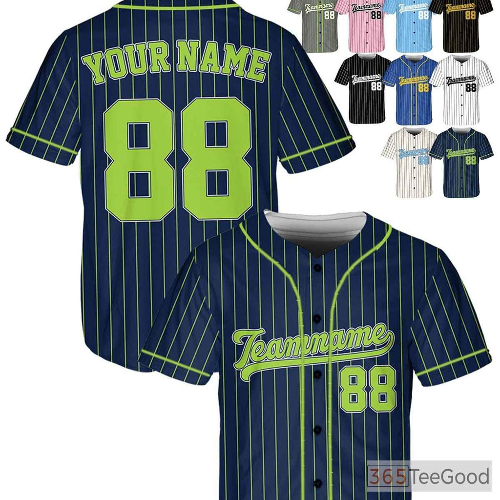 Green and Navy Baseball Jersey Tee - Personalized Name, Number, and Logo Options