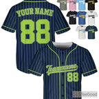 Green and Navy Baseball Jersey Tee - Personalized Name, Number, and Logo Options