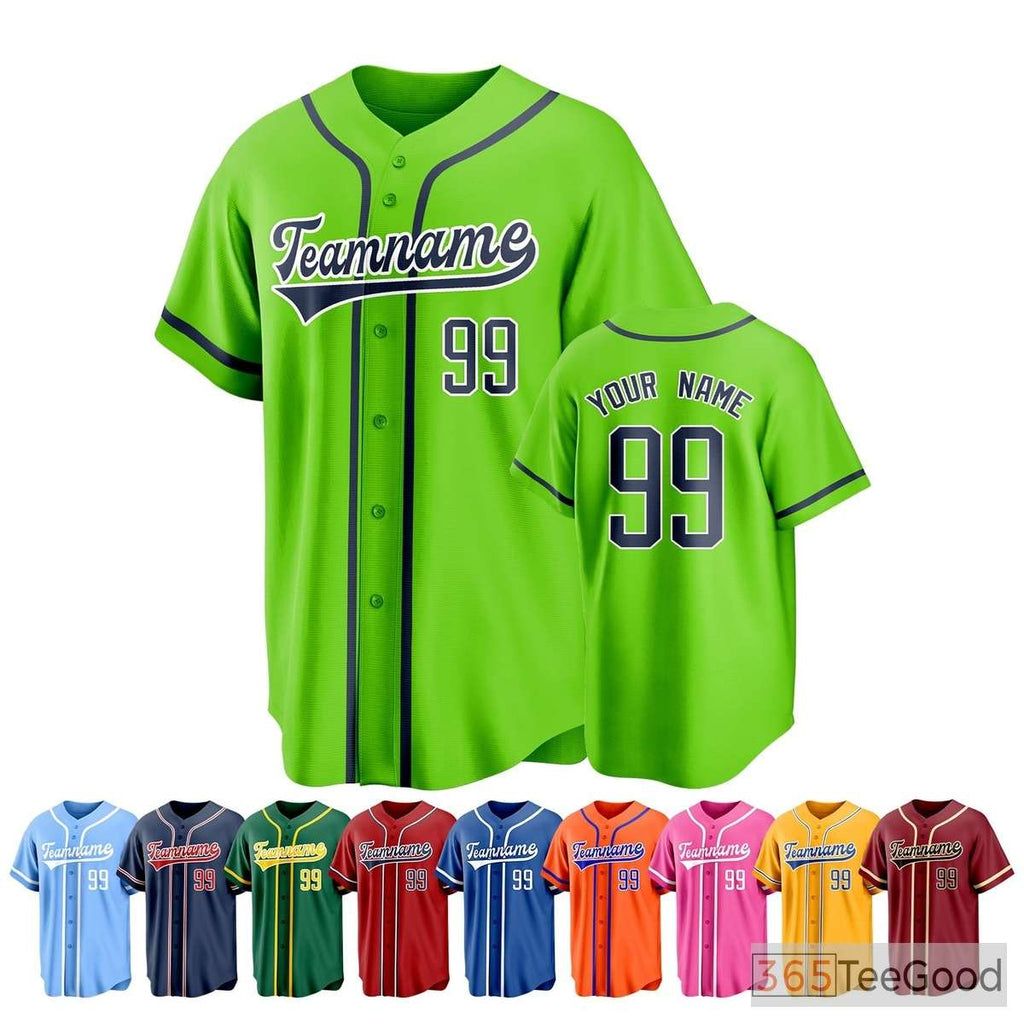 Green Baseball Jersey Tee for Men & Women - Custom Player Name, Number & Logo Design