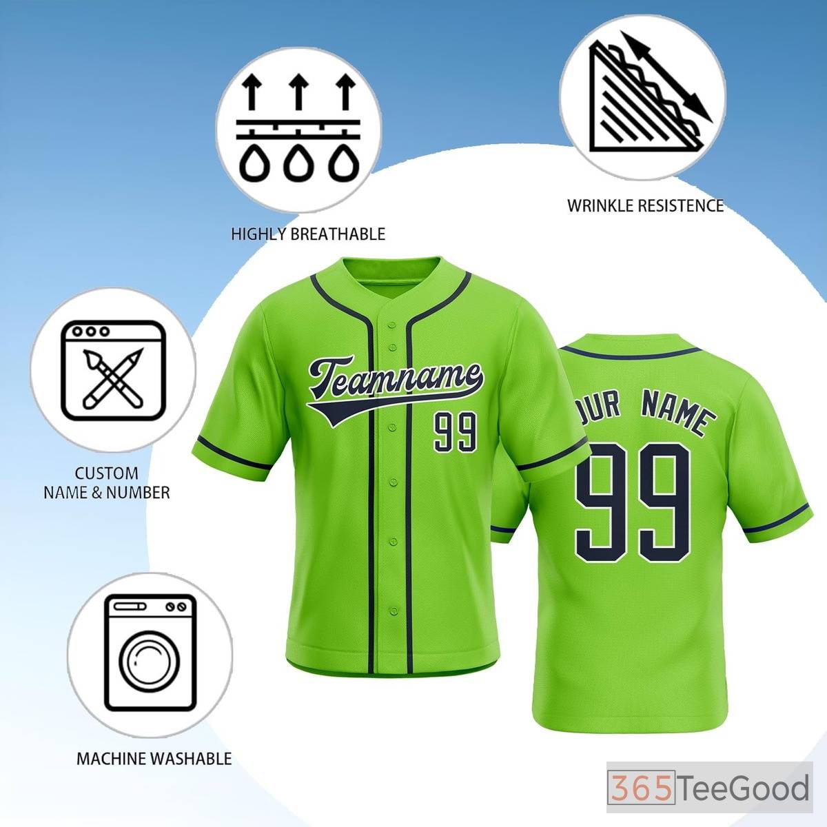 Green Baseball Jersey Tee for Men & Women - Perfect for Team & Casual Wear