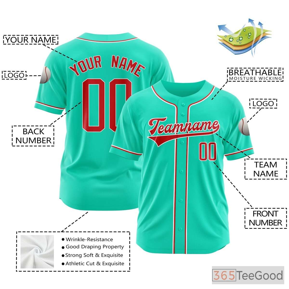 Green Baseball Jersey Tee for Men & Women – Your Custom Player & Team Details