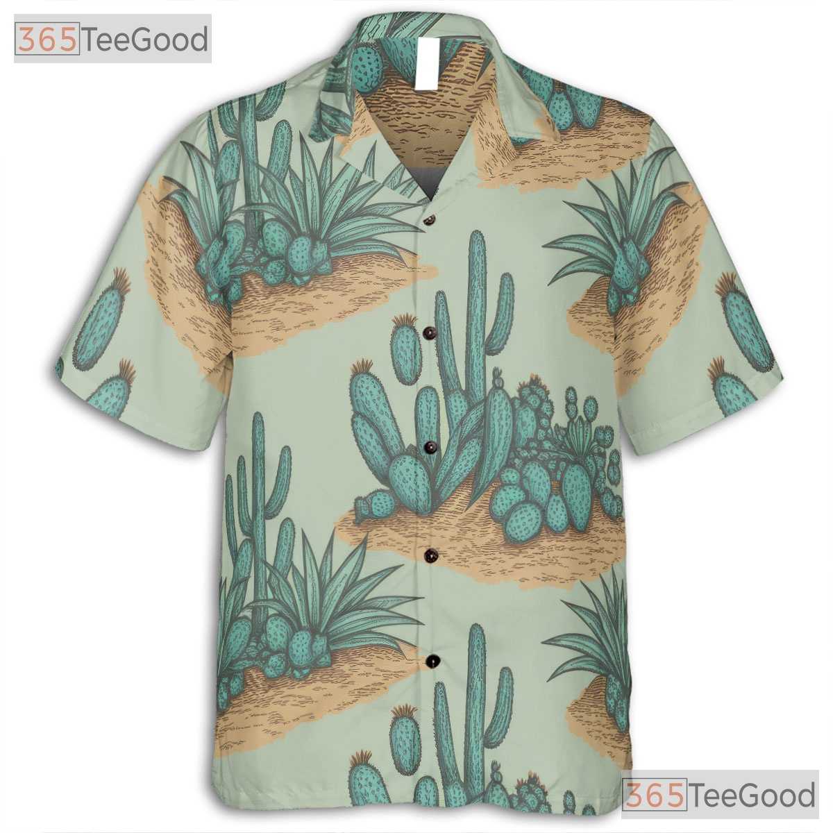 Green Botanical Cactus Hawaiian Shirt- Unisex Vintage Desert Tropical Aloha Tee