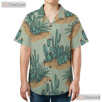 Green Botanical Cactus Hawaiian Shirt- Unisex Vintage Desert Tropical Aloha Tee