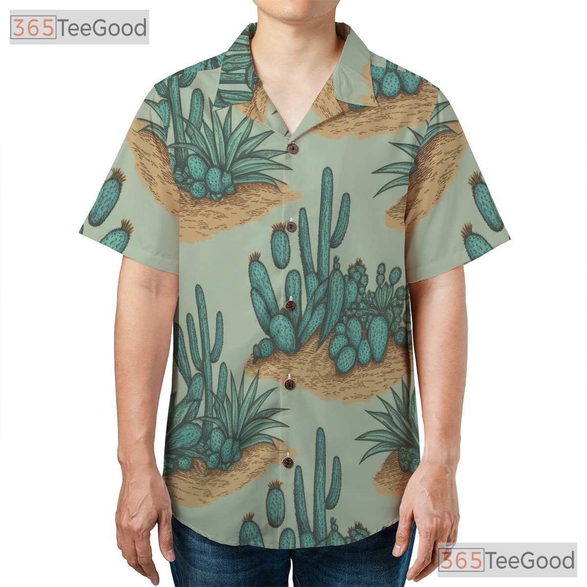 Green Botanical Cactus Hawaiian Shirt- Unisex Vintage Desert Tropical Aloha Tee