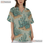 Green Botanical Cactus Hawaiian Shirt- Unisex Vintage Desert Tropical Aloha Tee