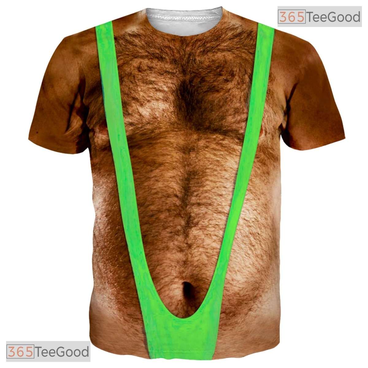 Green Hairy Chest Funny Fake Abs Creative 3D Graphic Printed Casual Unisex Tee