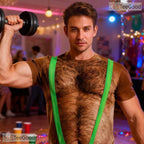 Green Hairy Chest Funny Fake Abs Creative 3D Graphic Printed Casual Unisex Tee