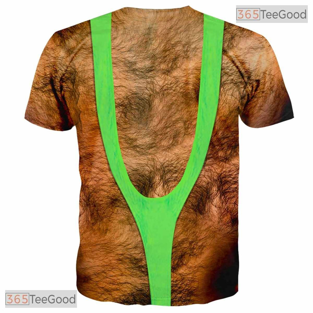 Green Hairy Chest Funny Fake Abs Creative 3D Graphic Printed Casual Unisex Tee