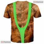 Green Hairy Chest Funny Fake Abs Creative 3D Graphic Printed Casual Unisex Tee