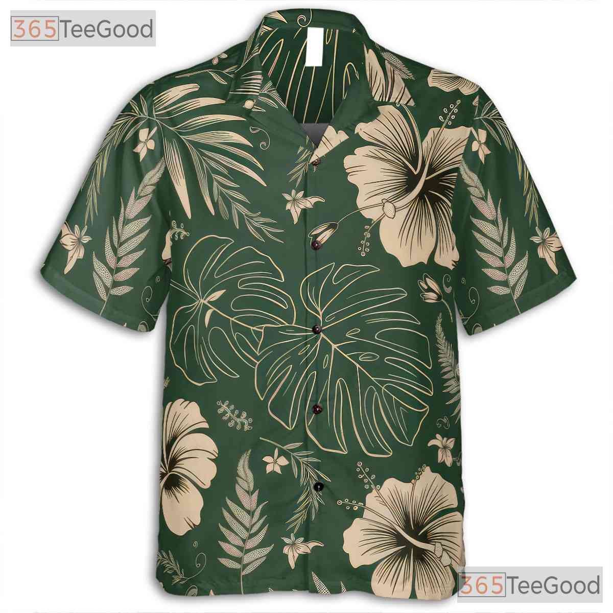 Green Cream Vintage Floral Hawaiian Shirt Unisex Vacation Top