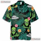 Green Extraterrestrial Alien Hawaiian Shirt- Unisex UFO Tropical Aloha Outfit