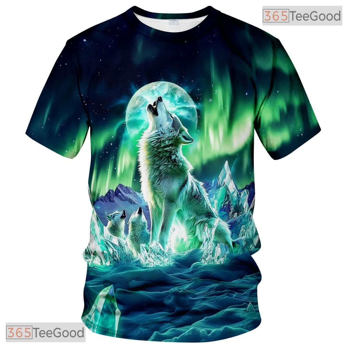Green Wild Wolf Funny Graphic Novelty 3D Printed Casual Unisex Tee Shirt Tops Style