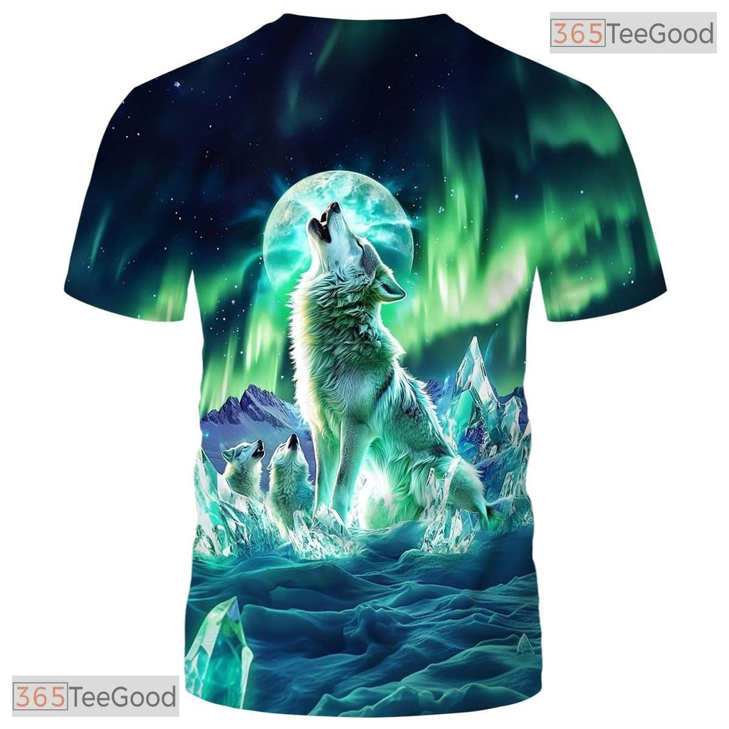 Green Wild Wolf Funny Graphic Novelty 3D Printed Casual Unisex Tee Shirt Tops Style