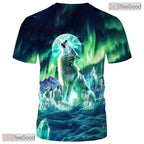Green Wild Wolf Funny Graphic Novelty 3D Printed Casual Unisex Tee Shirt Tops Style