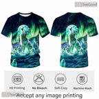 Green Wild Wolf Funny Graphic Novelty 3D Printed Casual Unisex Tee Shirt Tops Style
