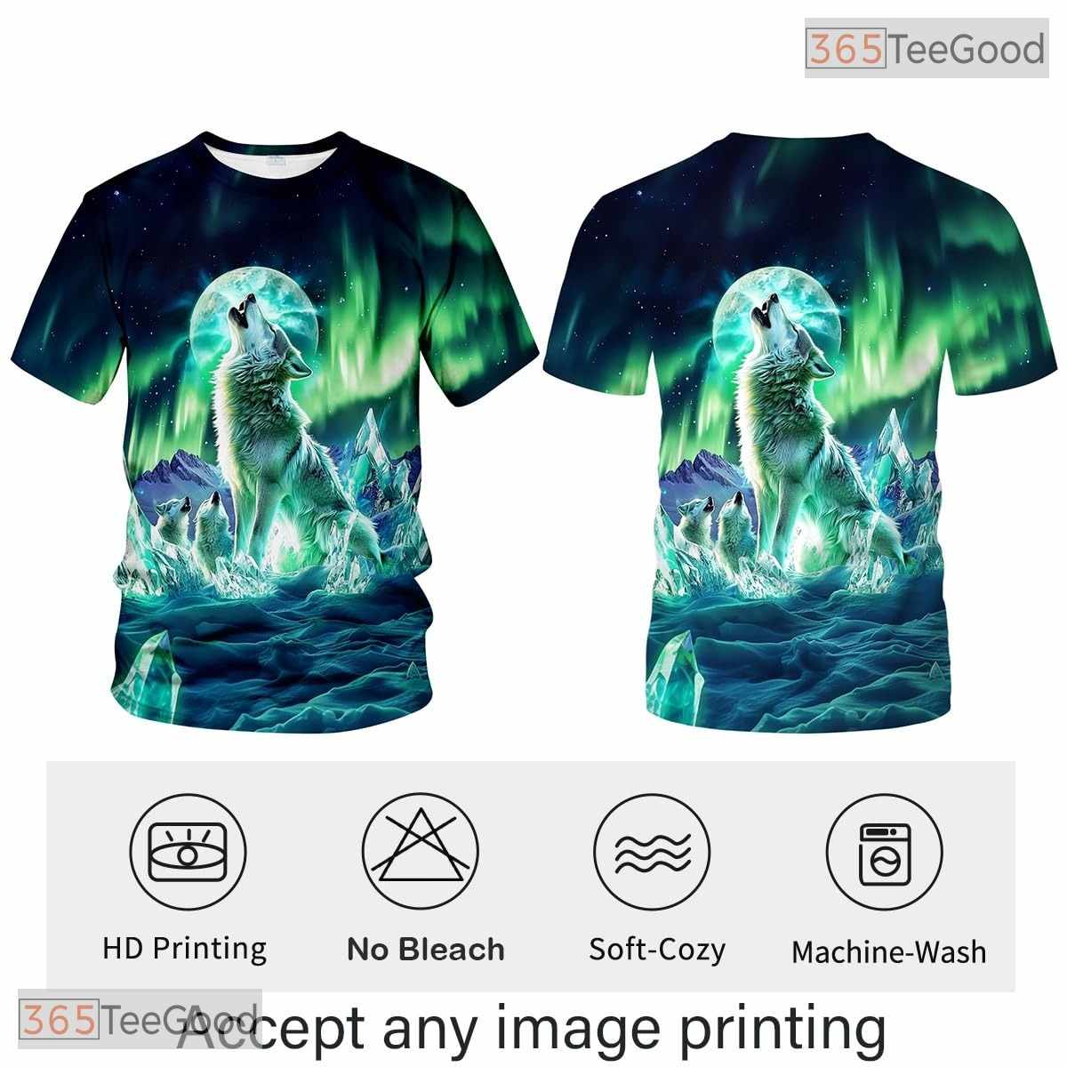 Green Wild Wolf Funny Graphic Novelty 3D Printed Casual Unisex Tee Shirt Tops Style