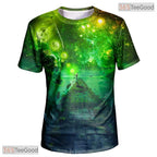 Green Galaxy Cosmic Space Graphic 3D Printed Casual Unisex T-Shirt Tops Style