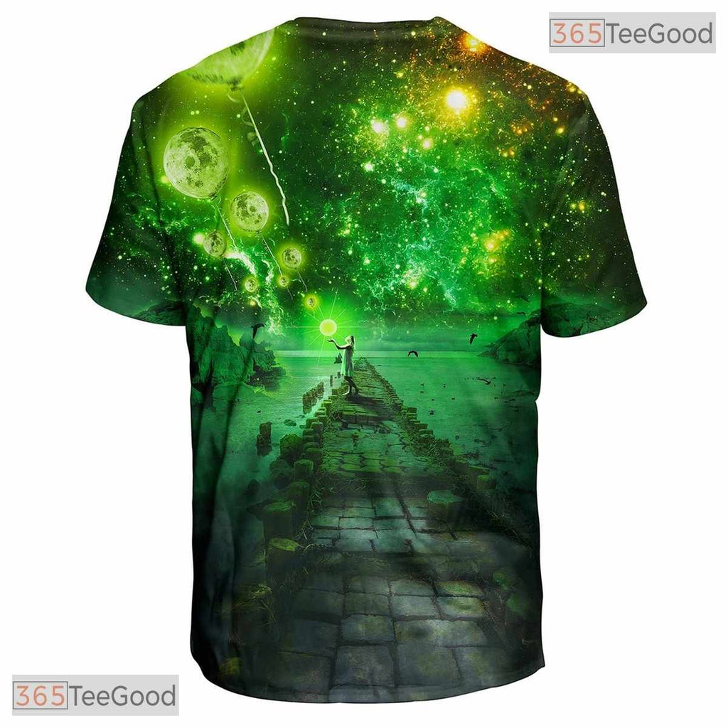 Green Galaxy Cosmic Space Graphic 3D Printed Casual Unisex T-Shirt Tops Style