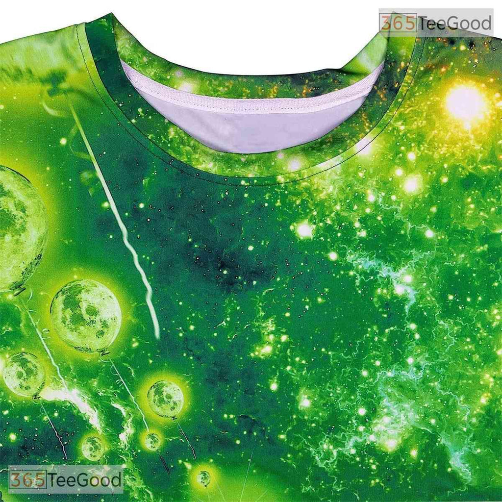 Green Galaxy Cosmic Space Graphic 3D Printed Casual Unisex T-Shirt Tops Style