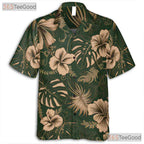 Green Hibiscus Hawaiian Shirt Unisex, Cream Floral Aloha Top
