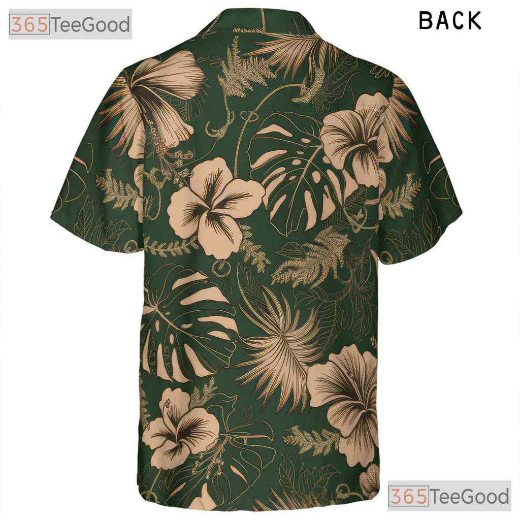 Green Hibiscus Hawaiian Shirt Unisex, Cream Floral Aloha Top