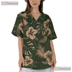 Green Hibiscus Hawaiian Shirt Unisex, Cream Floral Aloha Top