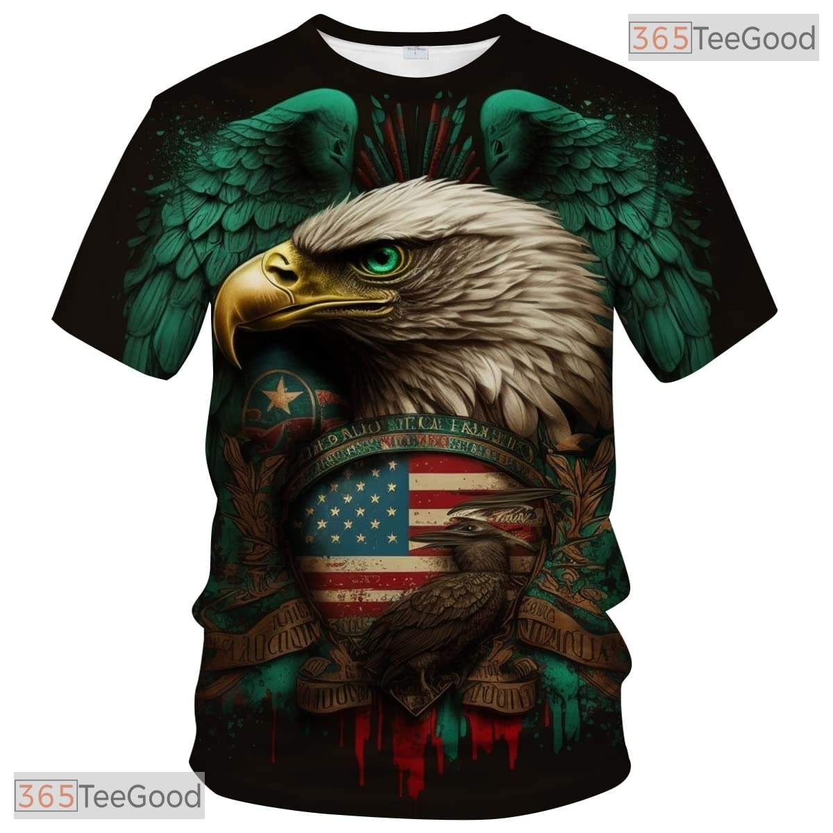 Green Patriotic USA Flag American Eagle 3D Graphic Printed Casual Unisex Tee